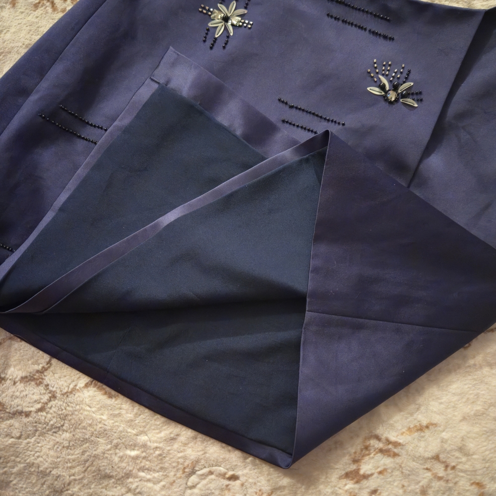 KEEPSAKE the Shinny Navy Blue embroidery  Floral A-Line Skirt Whith Zipper Small - Picture 3 of 5